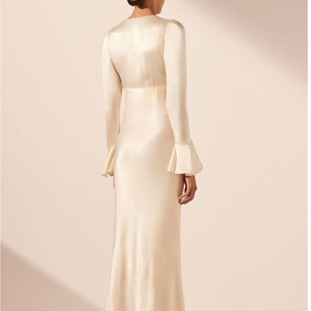NWT Shona Joy La Lune Frill Cuff Bias Midi Dress in Cream - Picture 2 of 6
